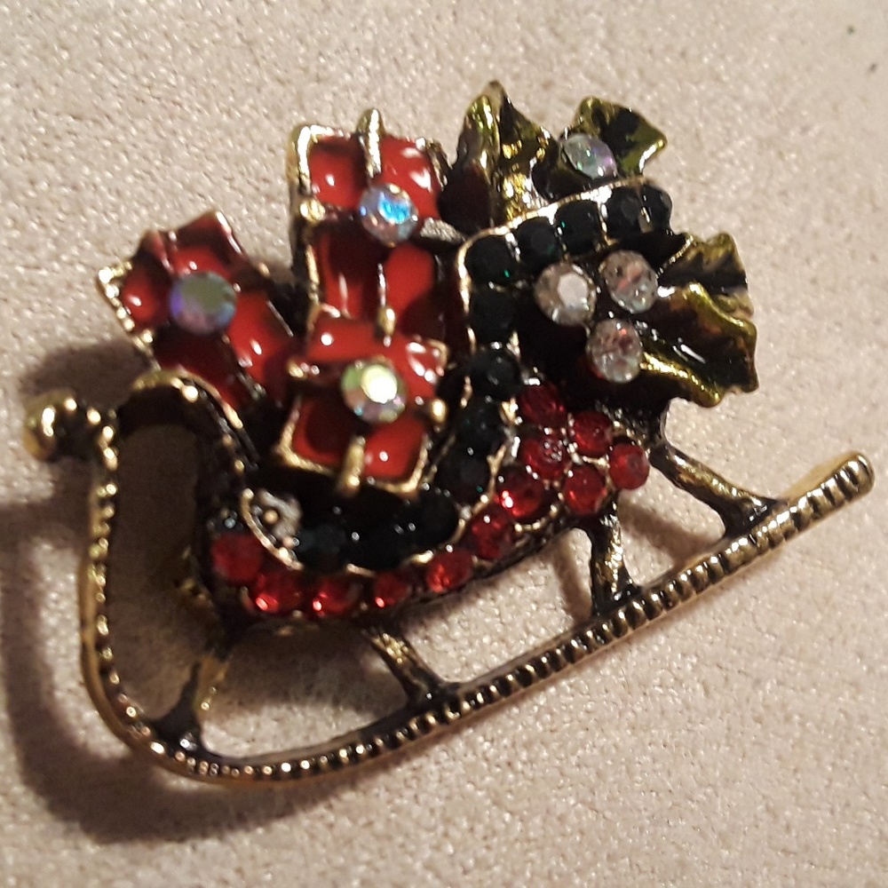 Christmas - Holiday -  Sleigh - Pins - Rhinestone
